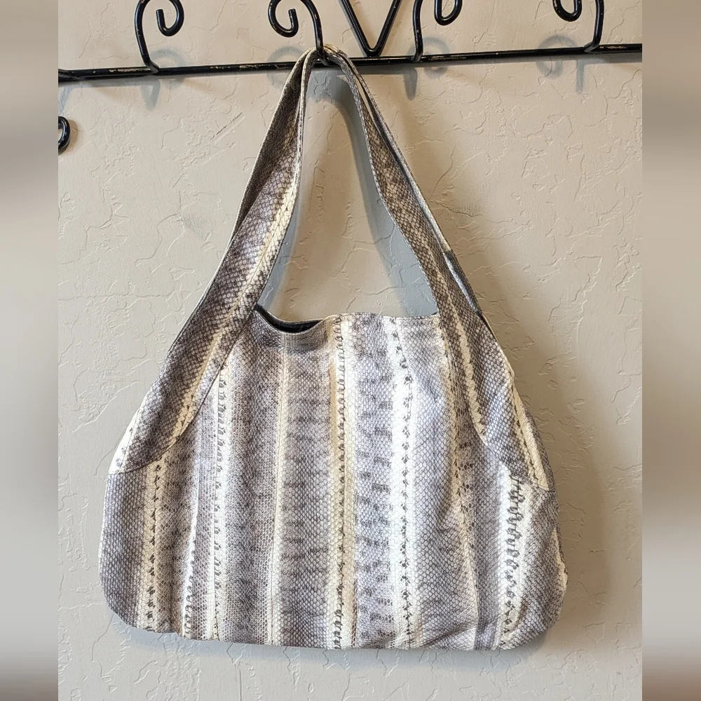 Beirn Whitney Snakeskin Hobo Shoulder Bag Grey Cream - Picture 4 of 4
